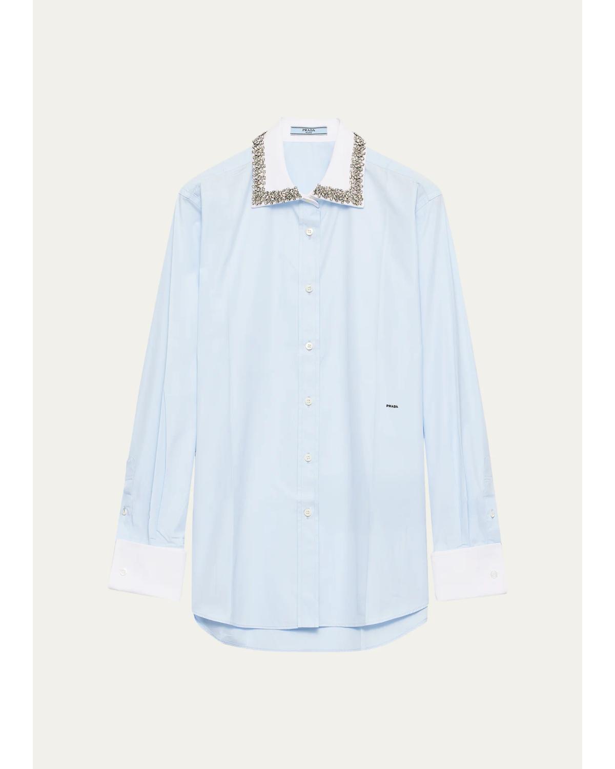 Cotton Embellished Contrast-Collar Shirt