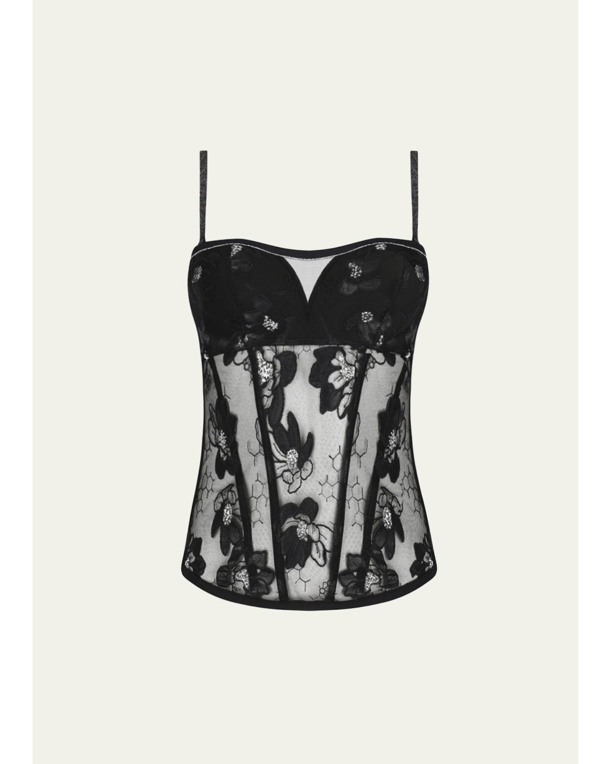 Cuir Sexy Couture Embroidered Tulle Bustier Top