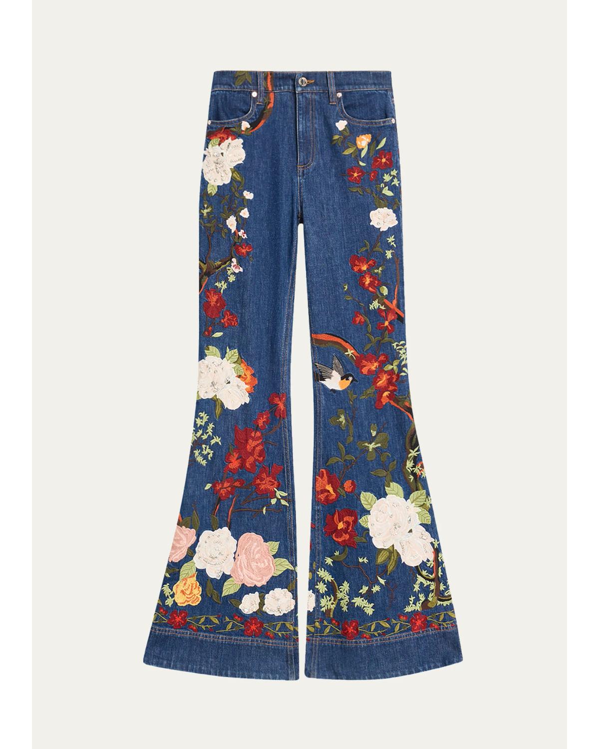 Beautiful Embroidered High-Rise Bell Bottom Jeans