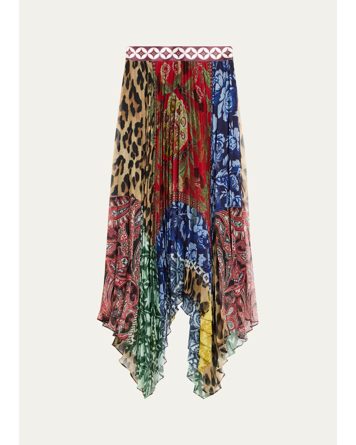Alice And Olivia Katz Pleated Handkerchief Midi Skirt In Off The Grid
