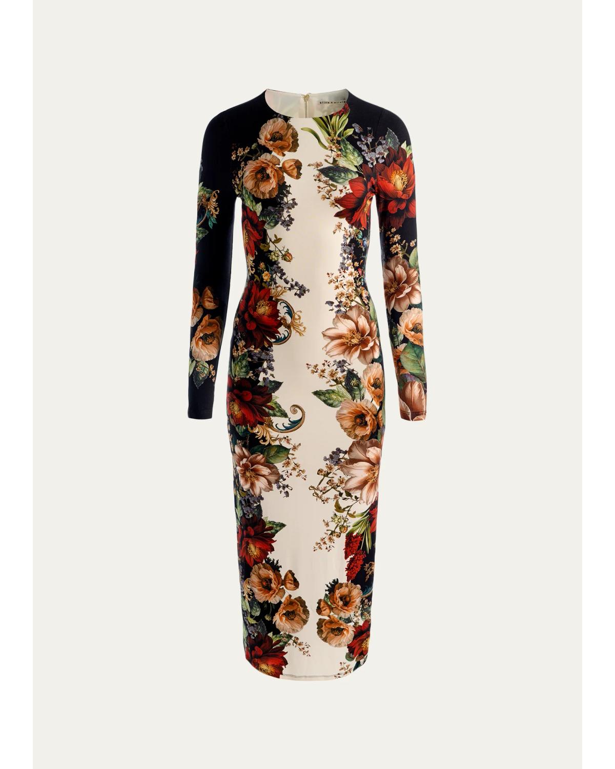 Delora Colorblocked Floral Sheath Midi Dress
