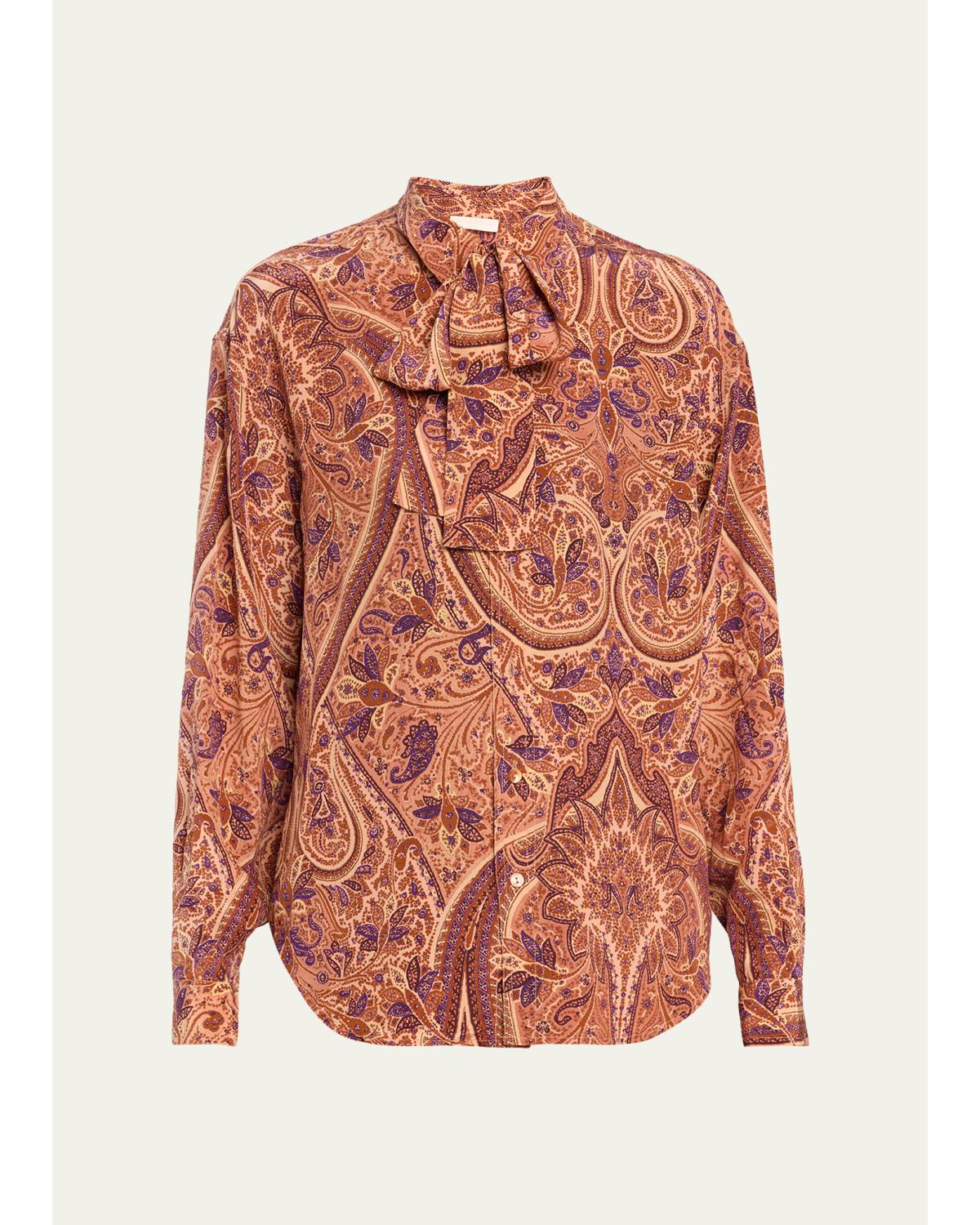 Lise Long-Sleeve Tie-Neck Blouse