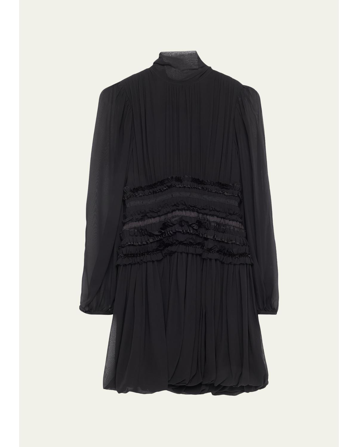 Celestine Long-Sleeve Mini Silk Dress