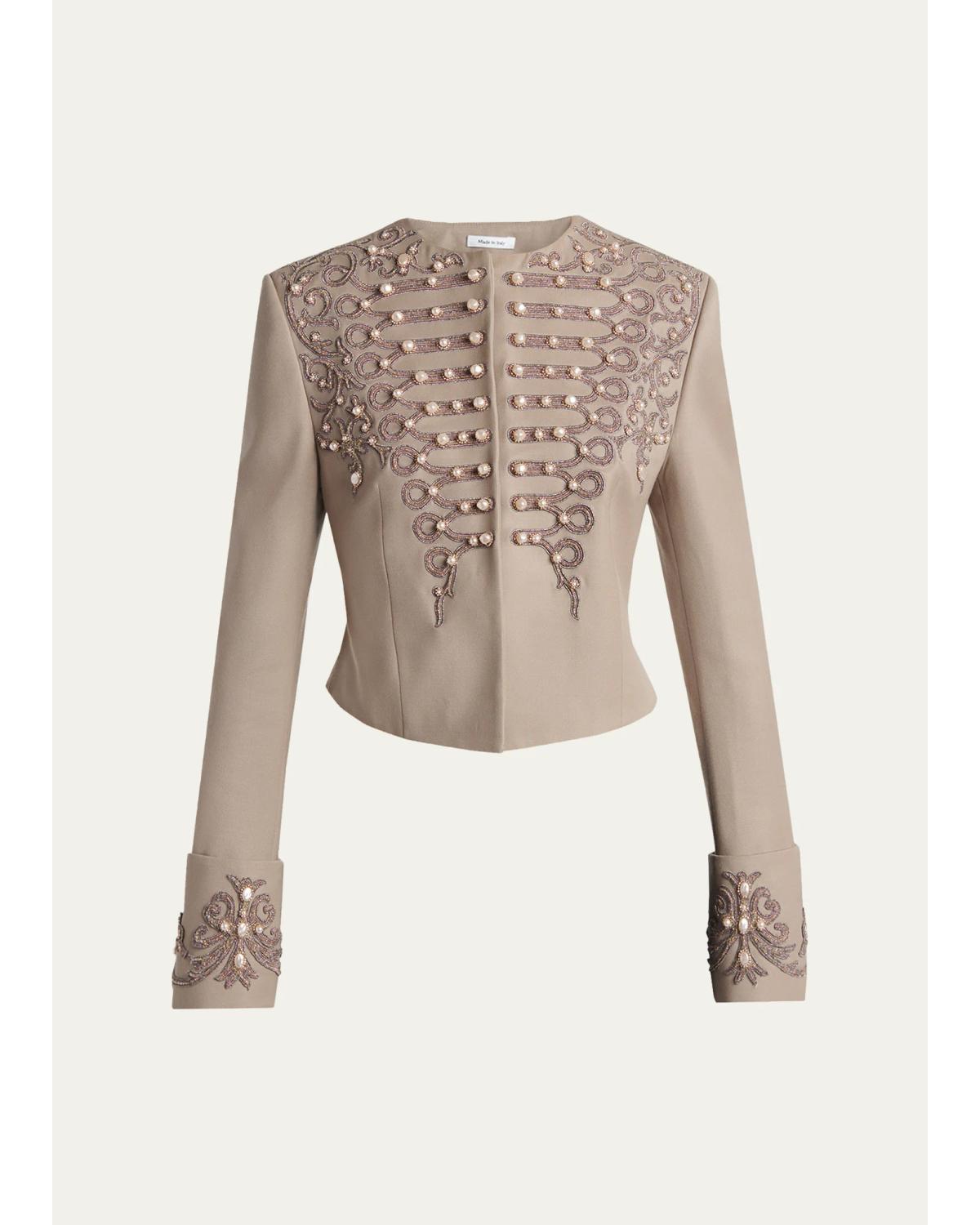 Alexander Mcqueen Embroidered Single-breasted Military Jacket In Gray