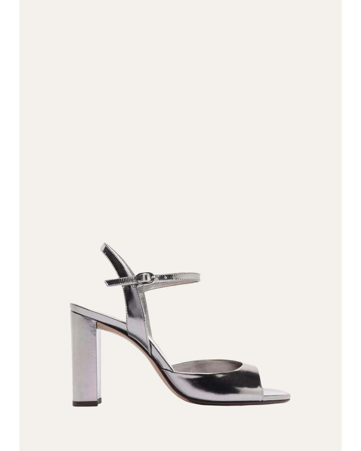 90Mm Amy Metallic Leather Ankle-Strap Sandals