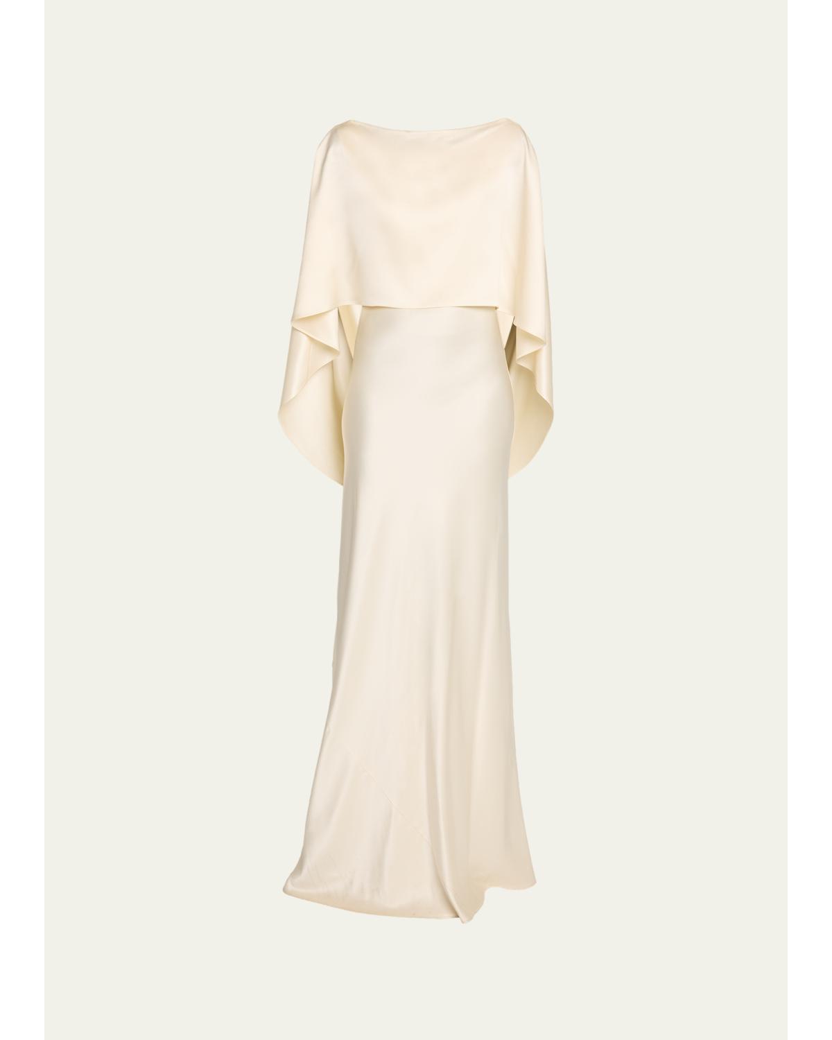 Anna Draped Capelet Backless Silk Maxi Dress