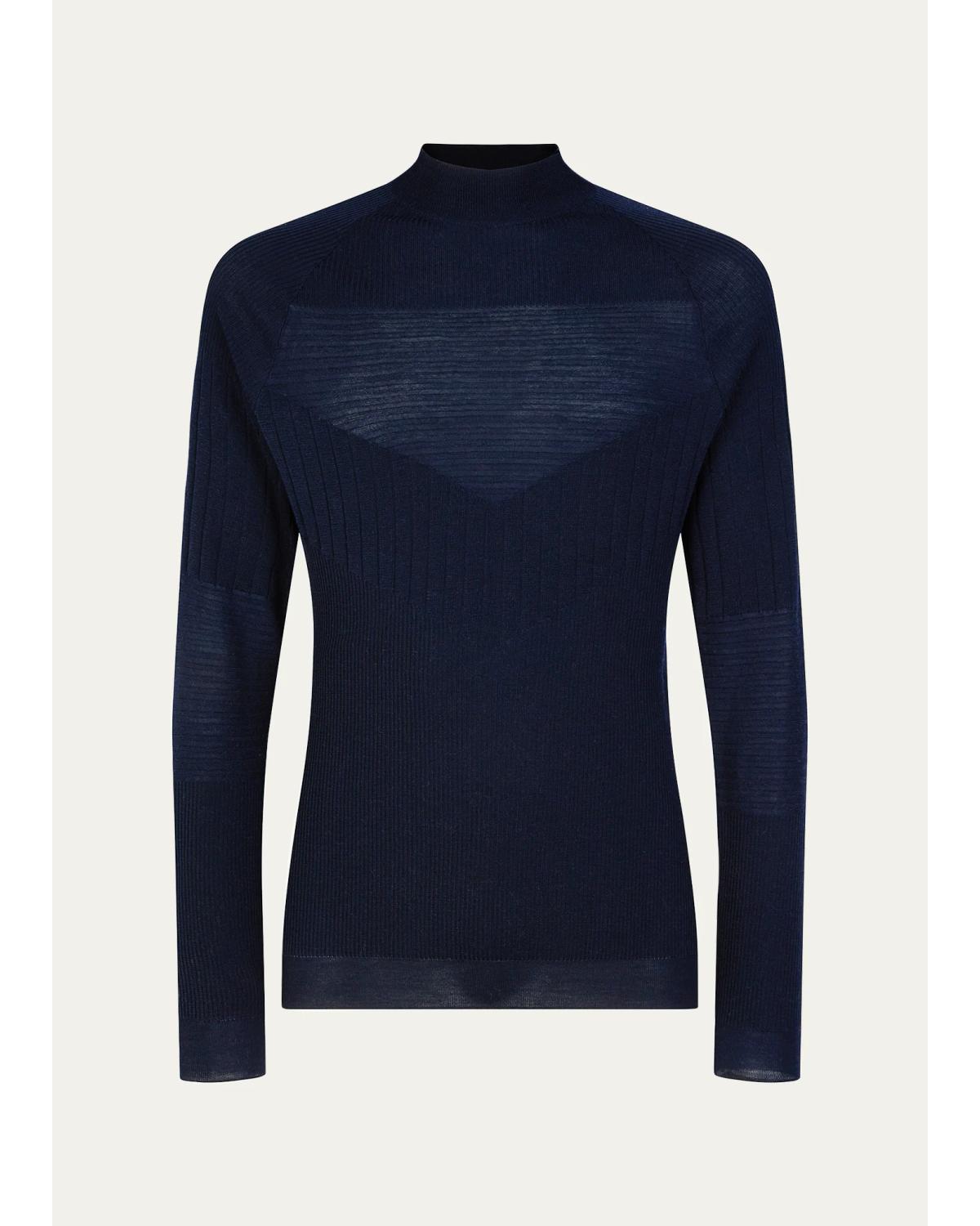 Men'S Wool Multi-Stitch Mock Neck Sweater