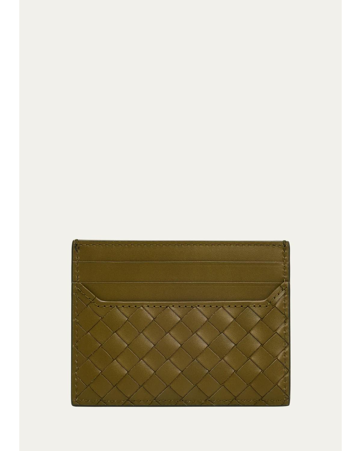 Bottega Veneta Men's Intrecciato Leather Card Holder In Green