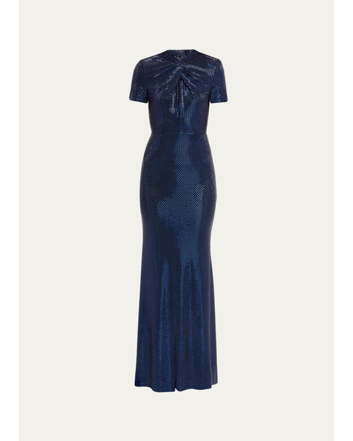 Self-portrait Sequined Mock-neck Gown In Blue