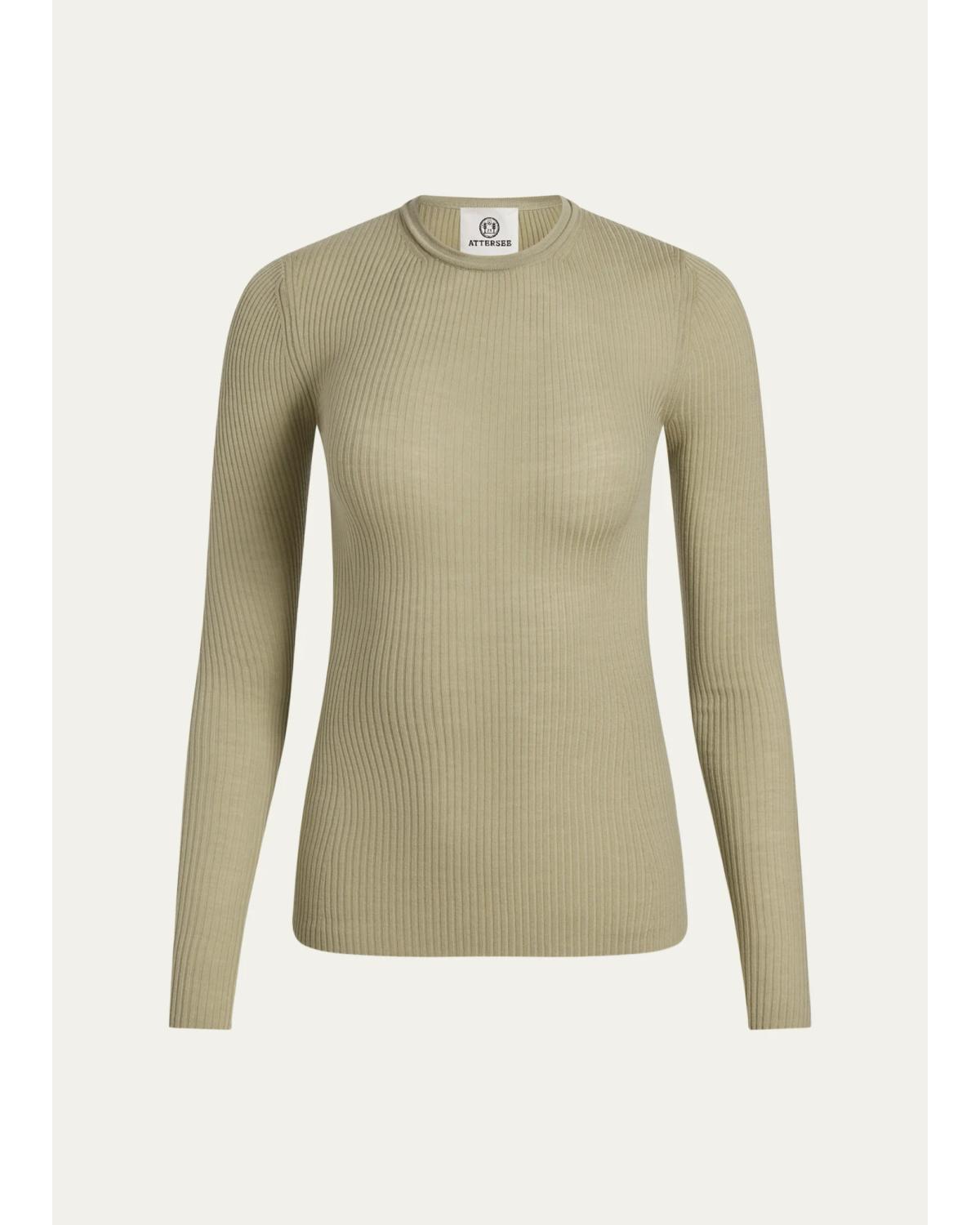 The Still Sheer Fine Merino Wool Rib Crewneck Sweater