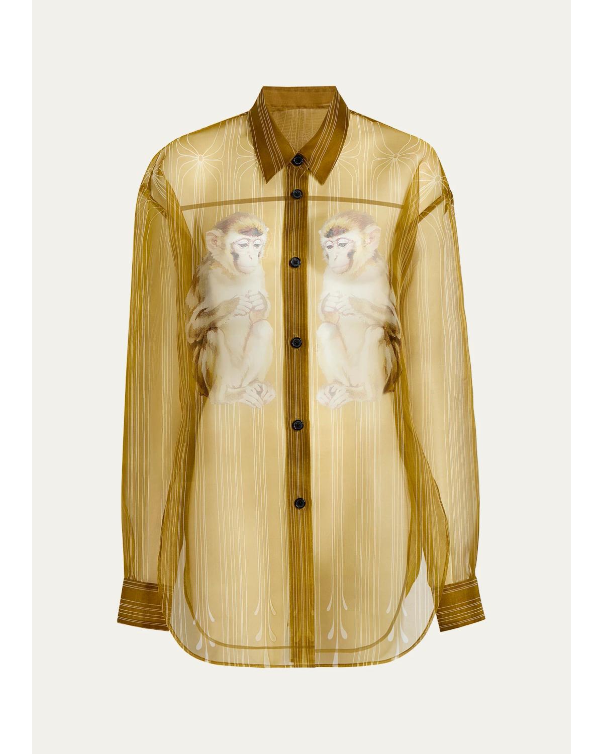 Goya Monkey Print Silk Organza Shirt