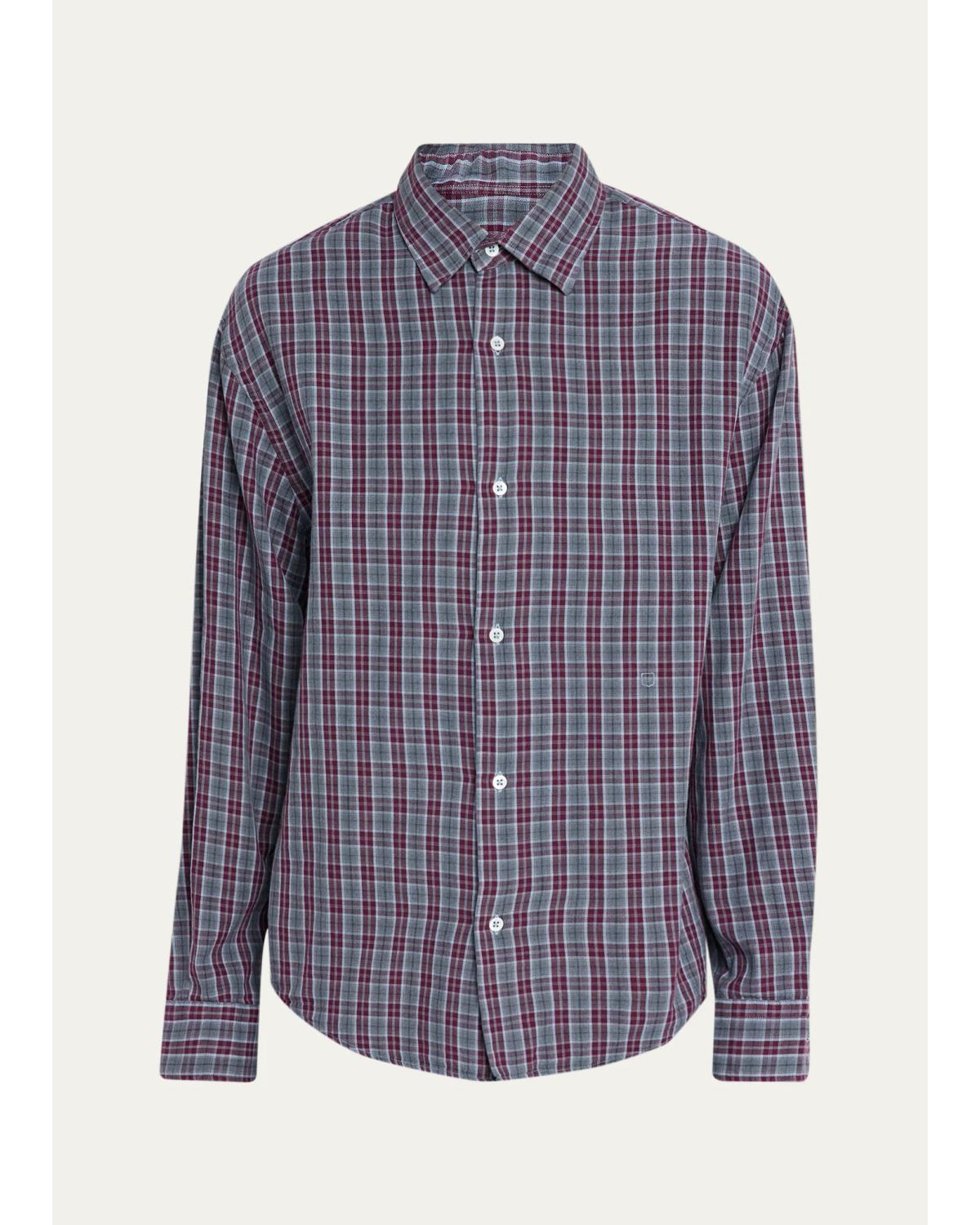 Men'S Plaid Cotton Button-Front Shirt