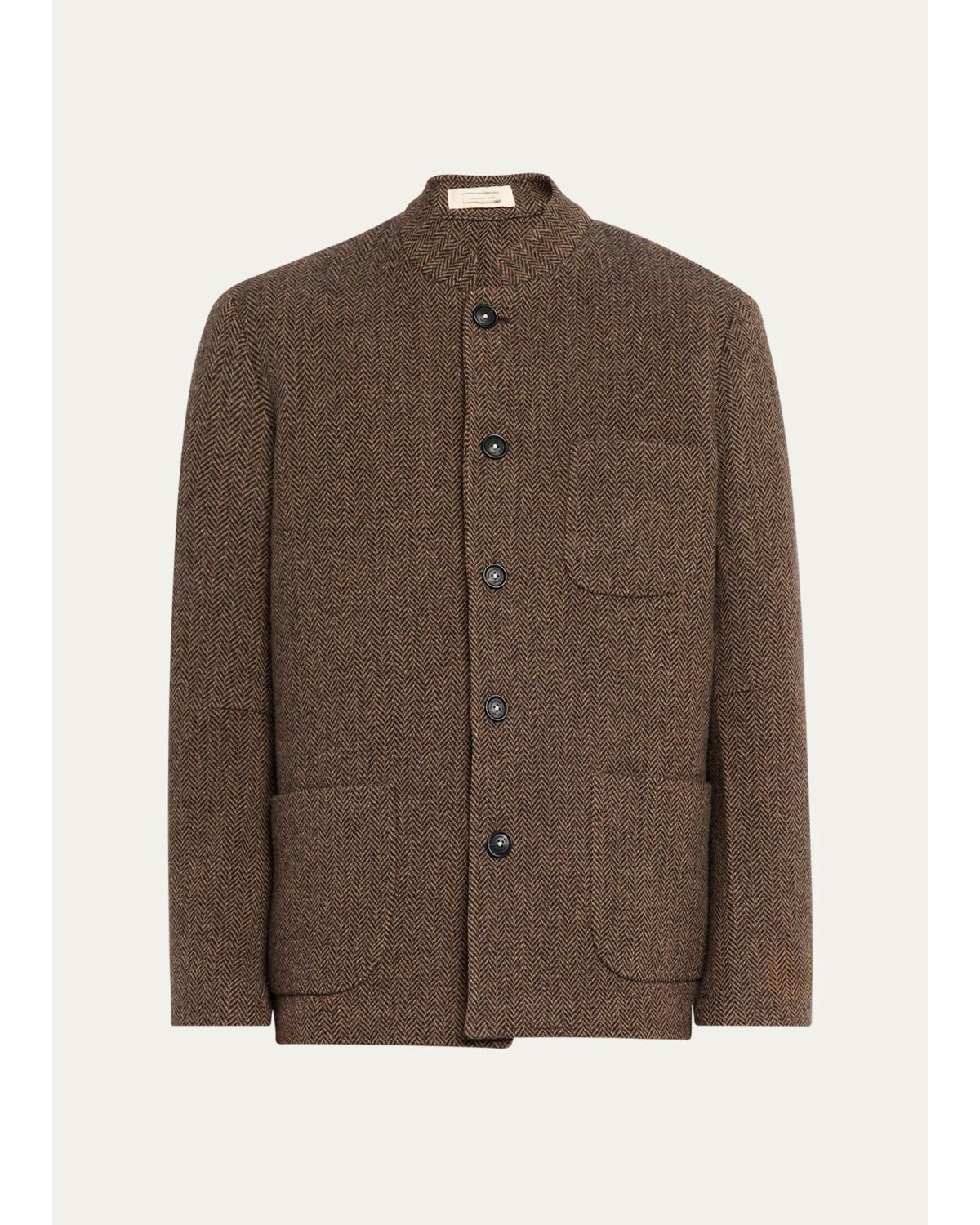 Men'S Band-Collar Herringbone Blazer