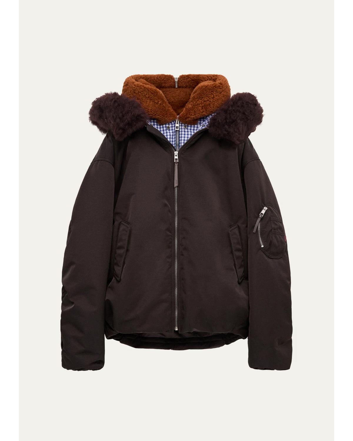 Men'S Layered Shearling-Trim Bomber Jacket