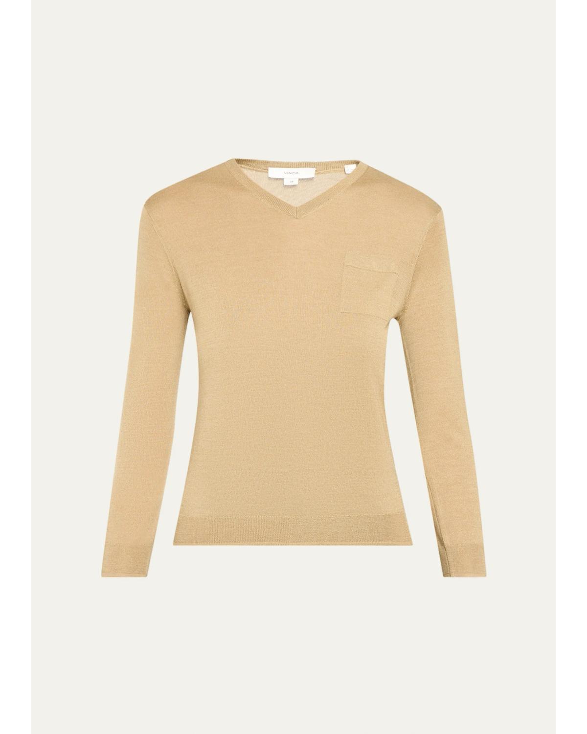 Vince Cashmere-silk Pocket V-neck Sweater In Carmello