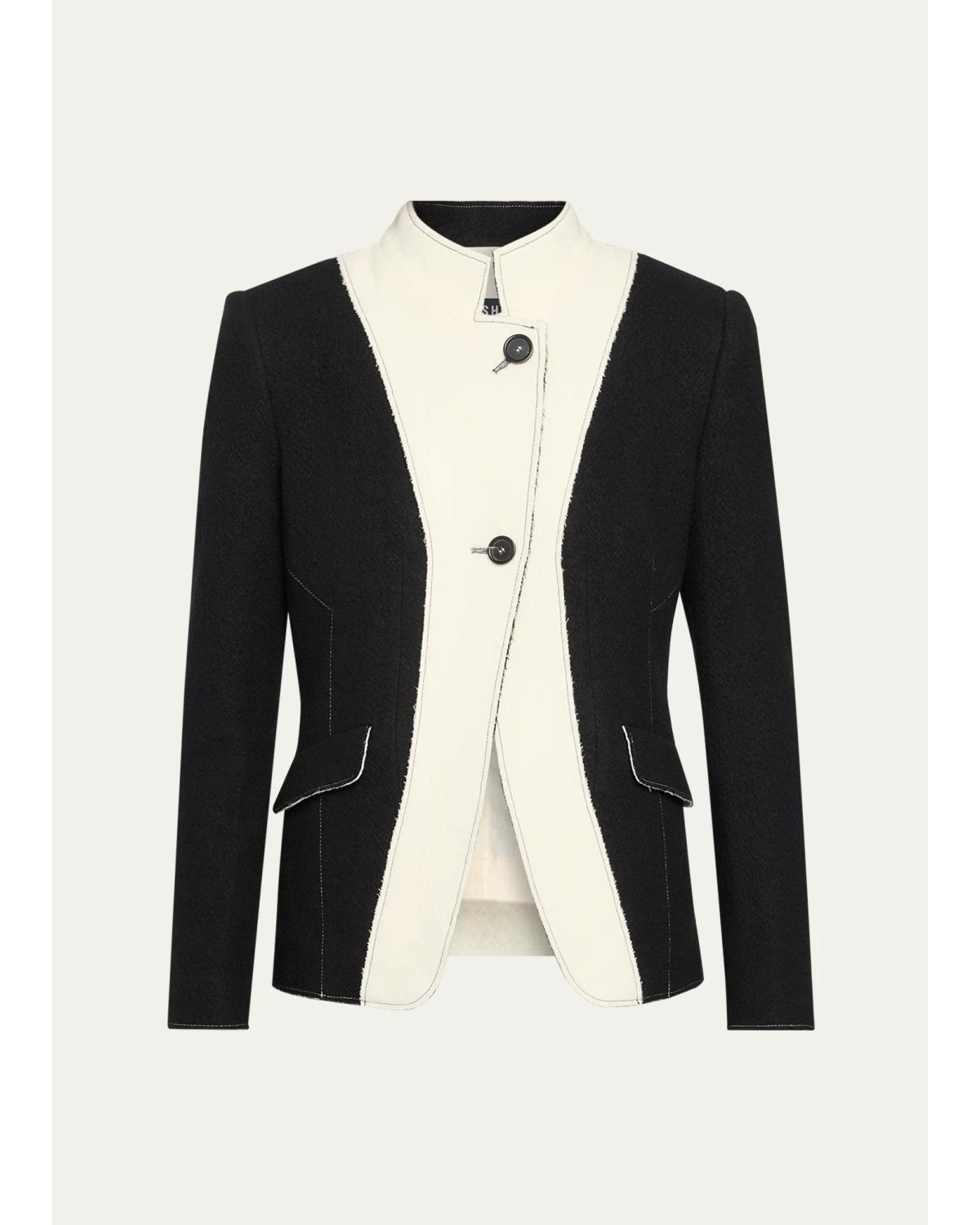 Colorblock Boiled Wool Single-Breasted Jacket