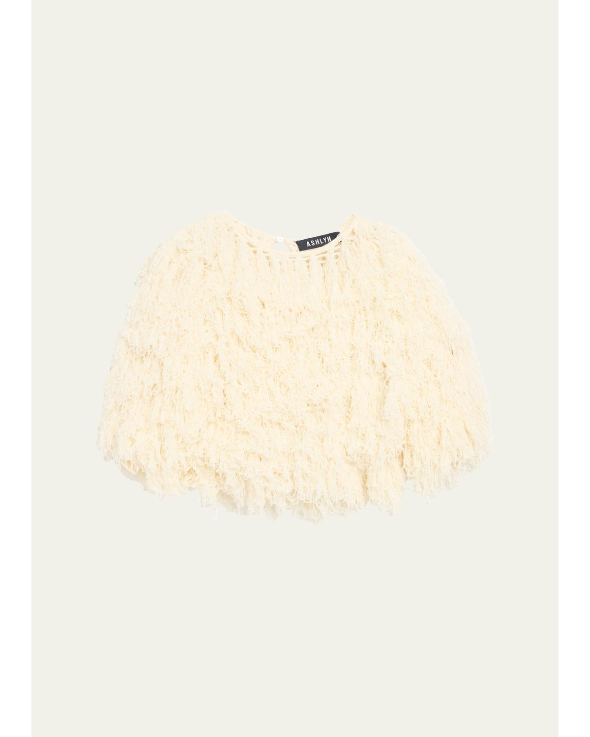 Ashlyn Curly Fringe Crop Sweater In White