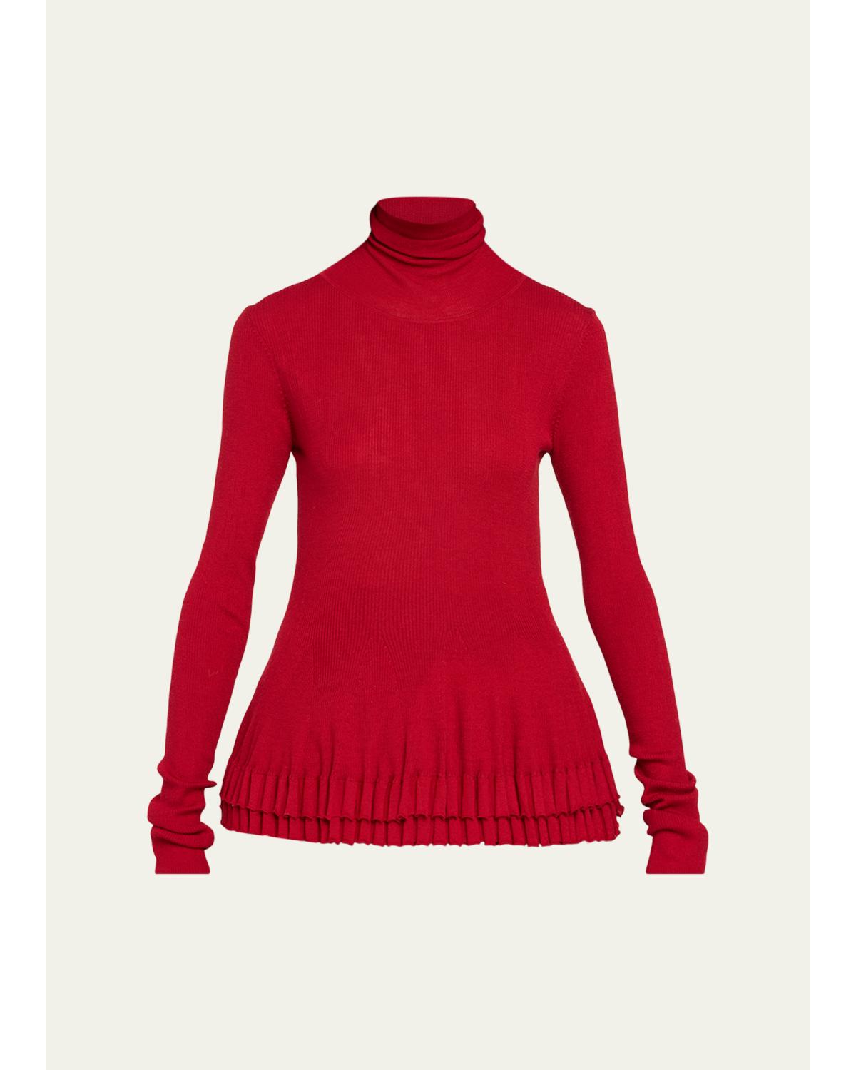 New Diamond Ruffled Turtleneck Merino Wool-Silk Top