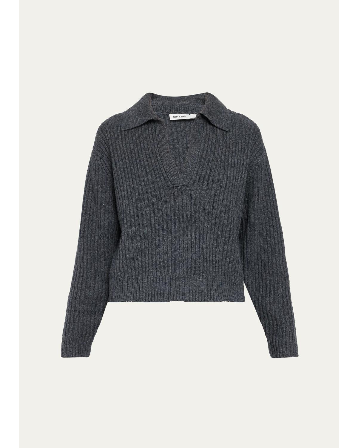 Simkhai Natalia Rib-knit Fringe Sweater In Dark Charcoal