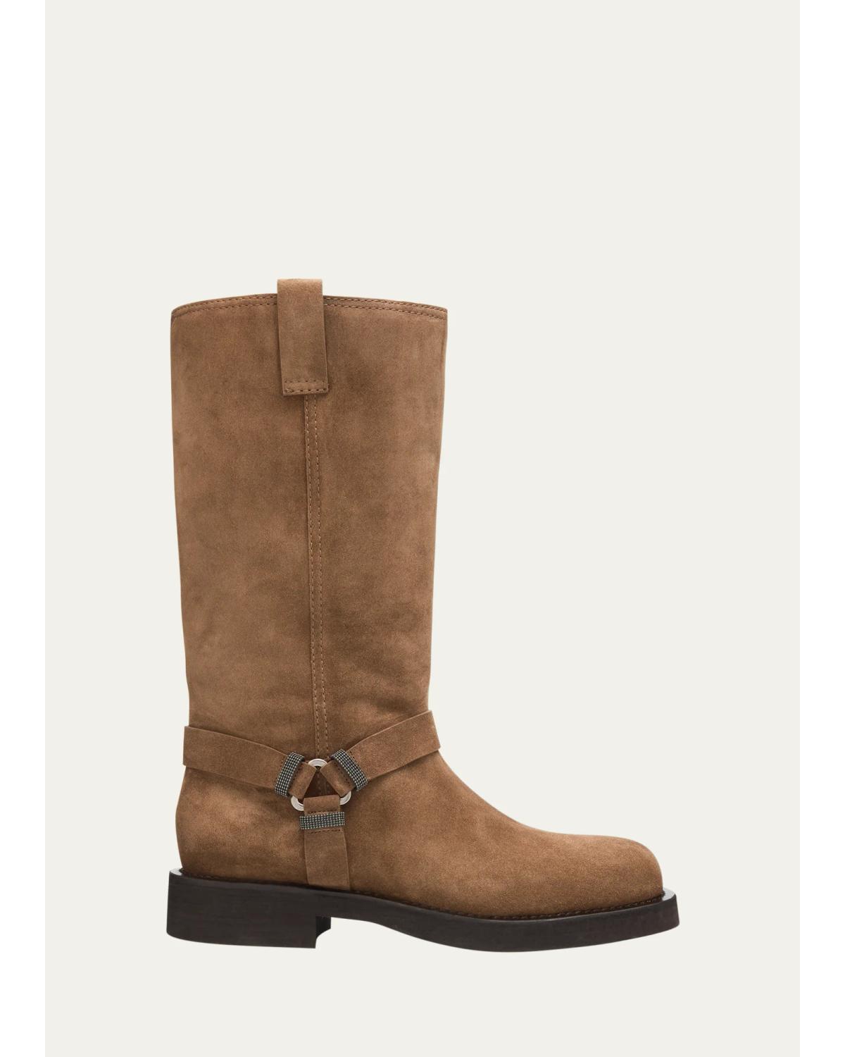 Monili Suede Knee-High Riding Boots