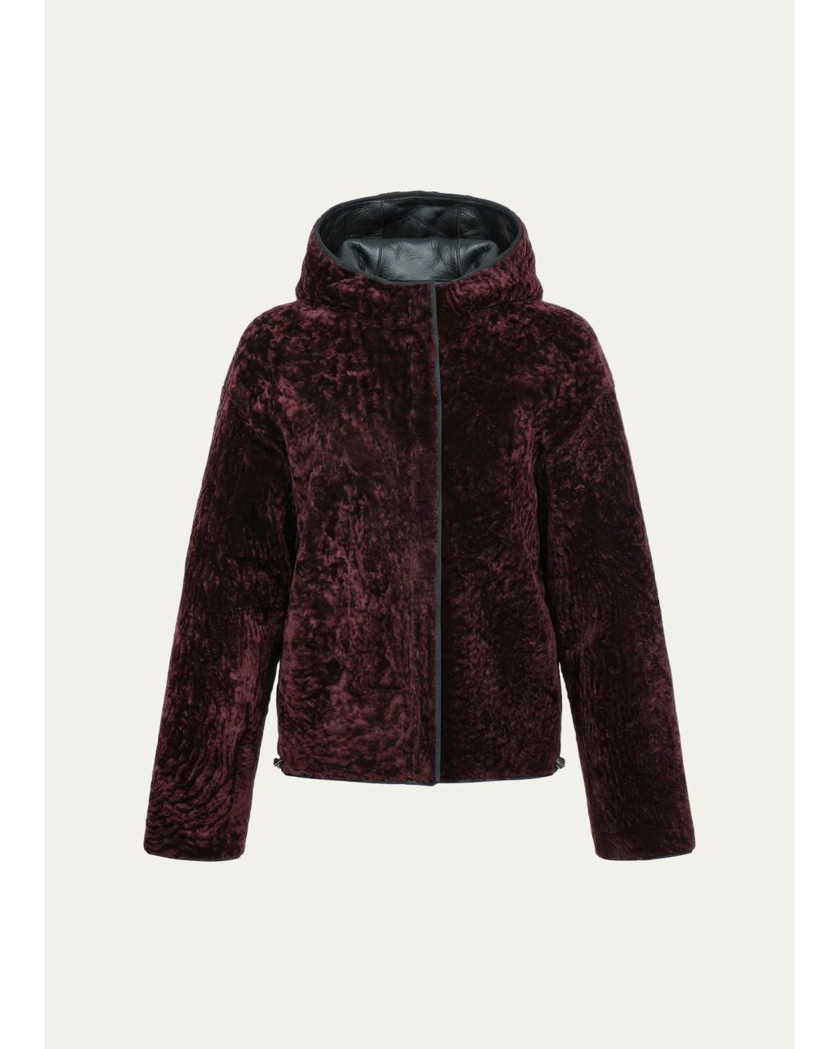 Textured Lamb Shearling Hooded Jacket