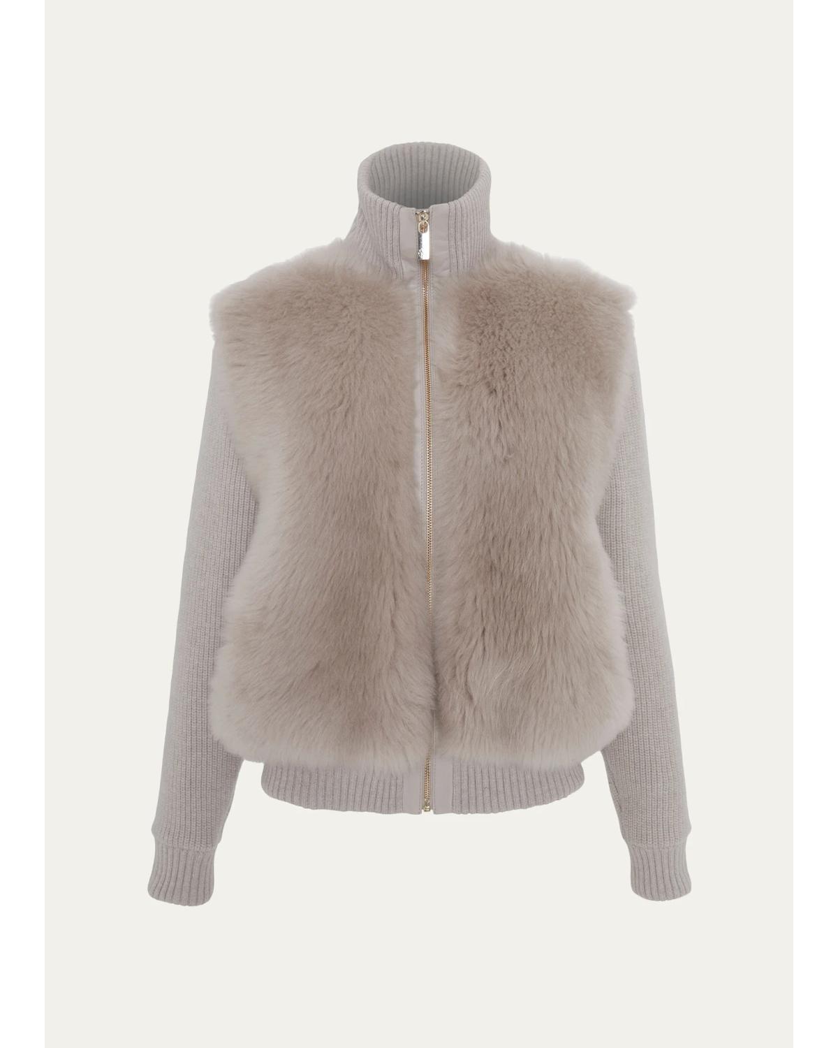 Shearling-Front Mixed Media Jacket