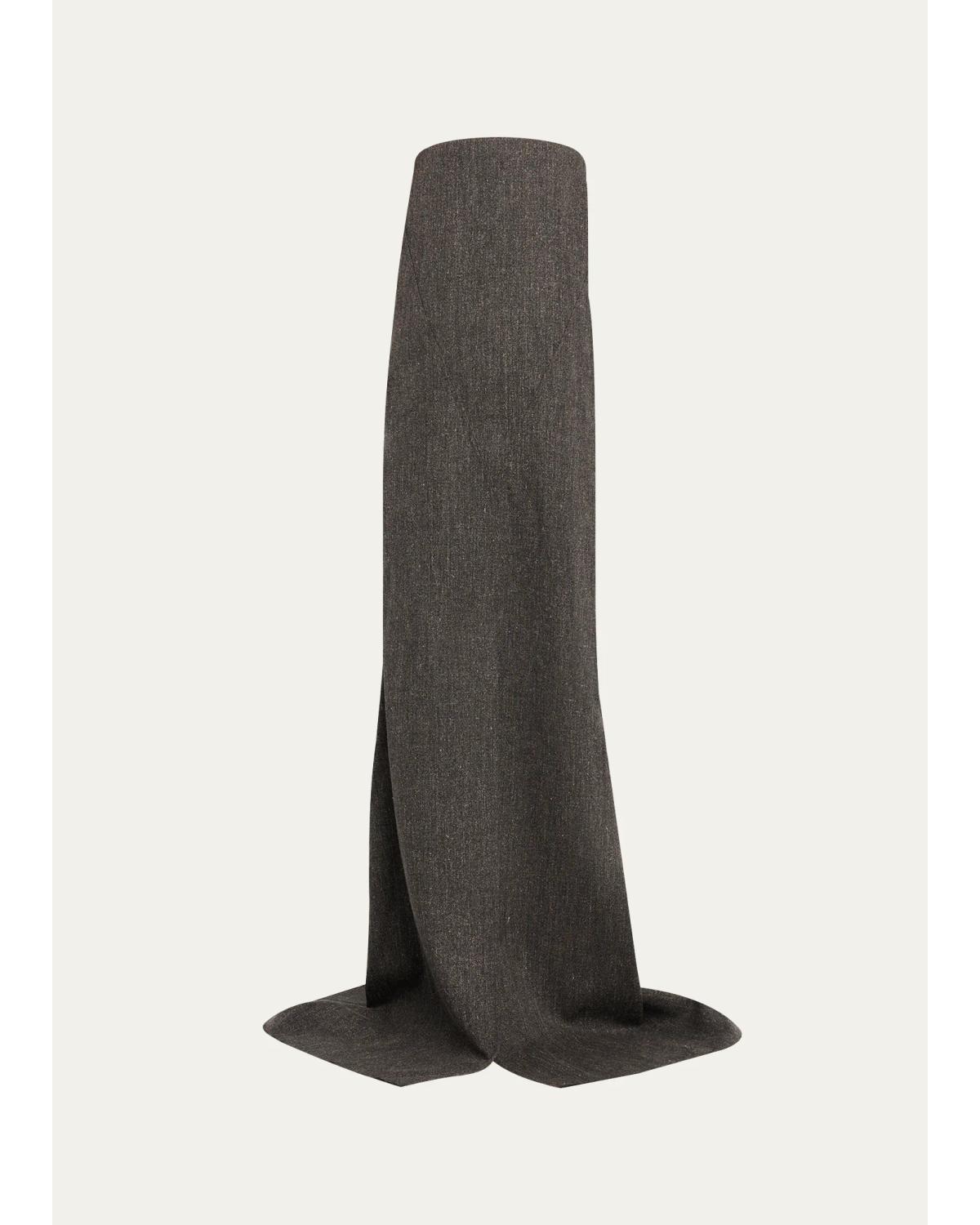 Rick Owens Strapless Melange Wool Column Maxi Dress In Gray