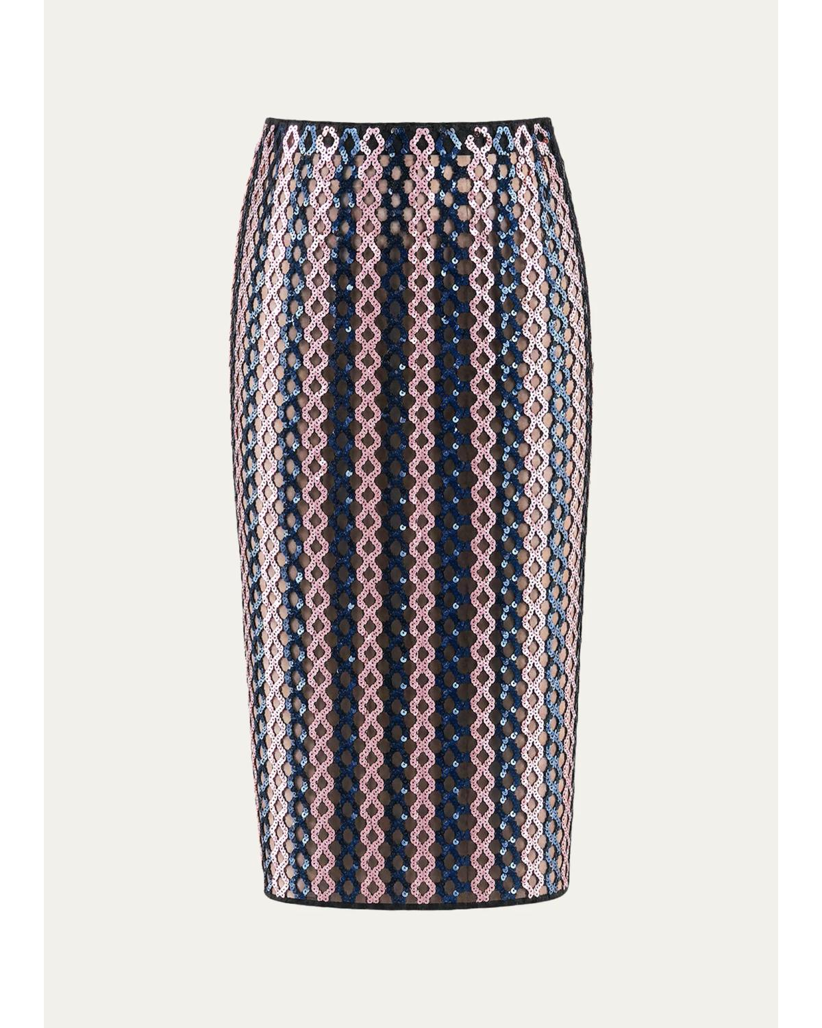 Novo Sequin Striped Midi Pencil Skirt