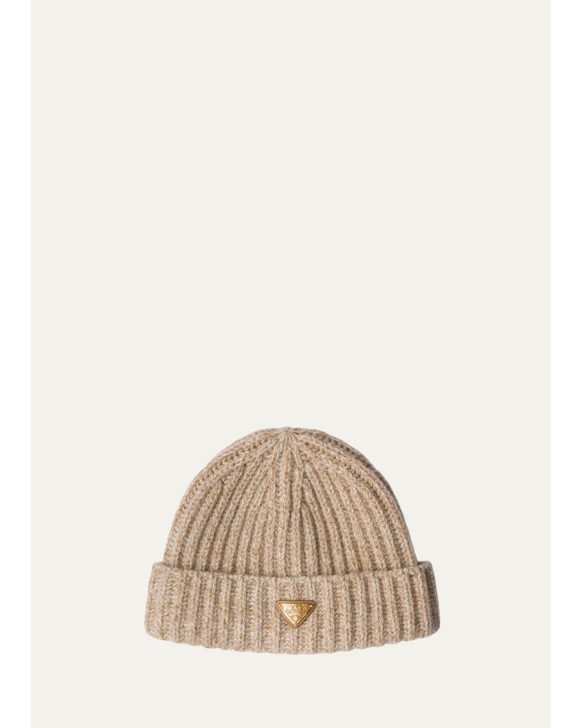 Prada Cashmere-wool Rib Knit Beanie In Desert/camel