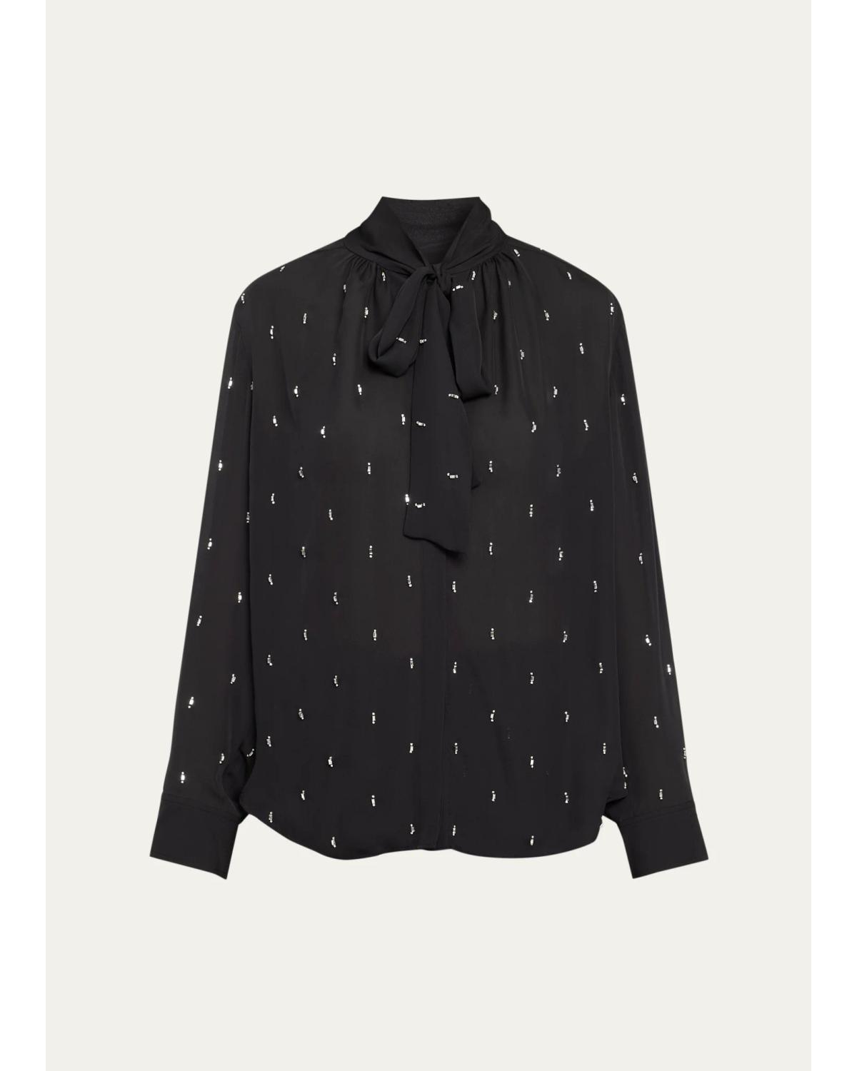 Vivi Embellished Tie-Neck Blouse