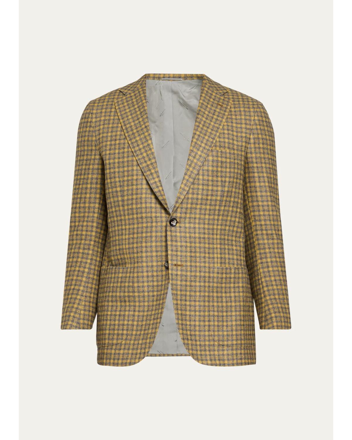 Men'S Cashmere Micro-Plaid Single-Breasted Sport Coat
