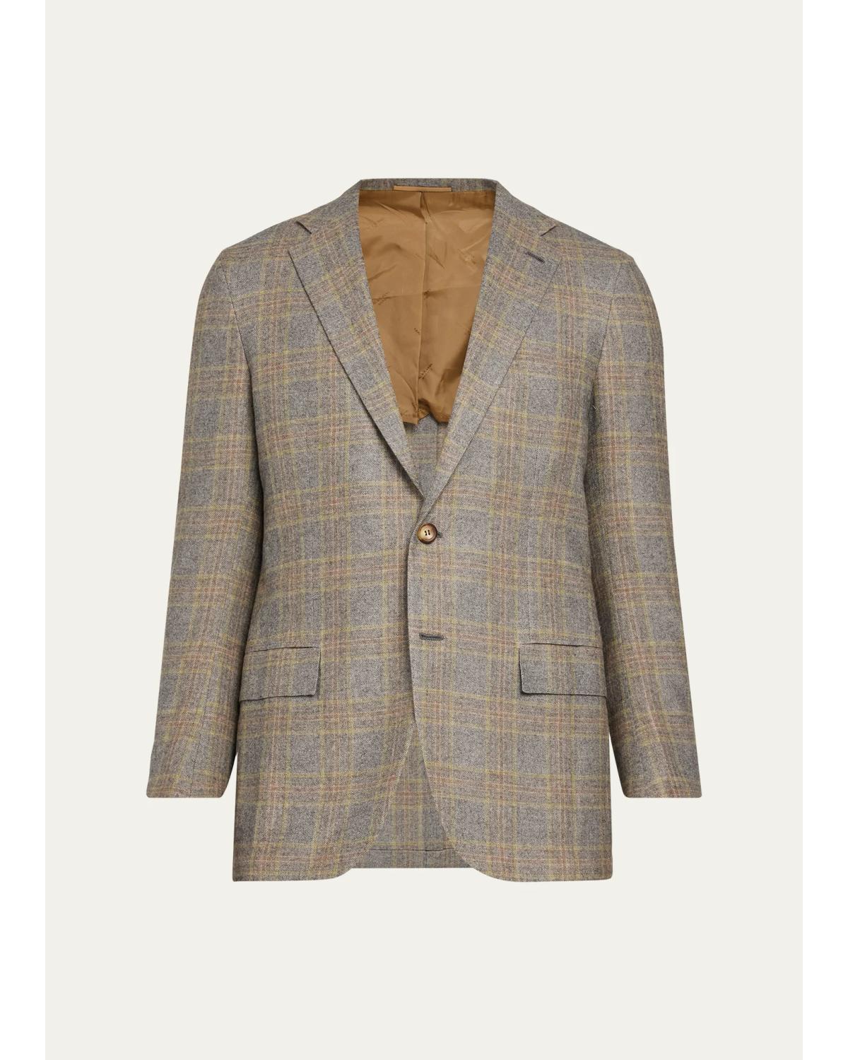 Men'S Cashmere Windowpane Plaid Single-Breasted Sport Coat