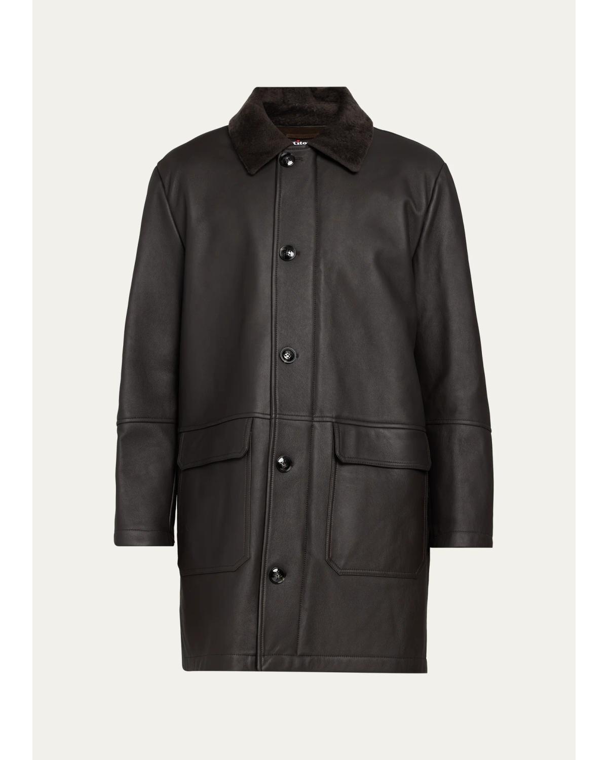 Men'S Shearling Mid-Length Car Coat