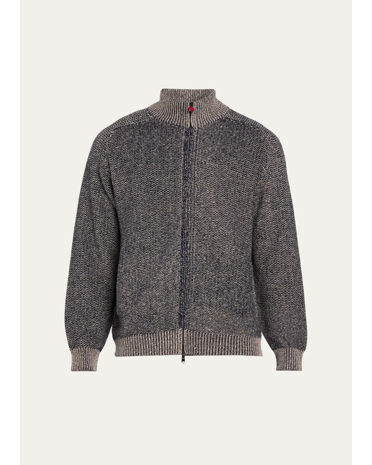 Men'S Wool And Cashmere Mouline Full-Zip Cardigan
