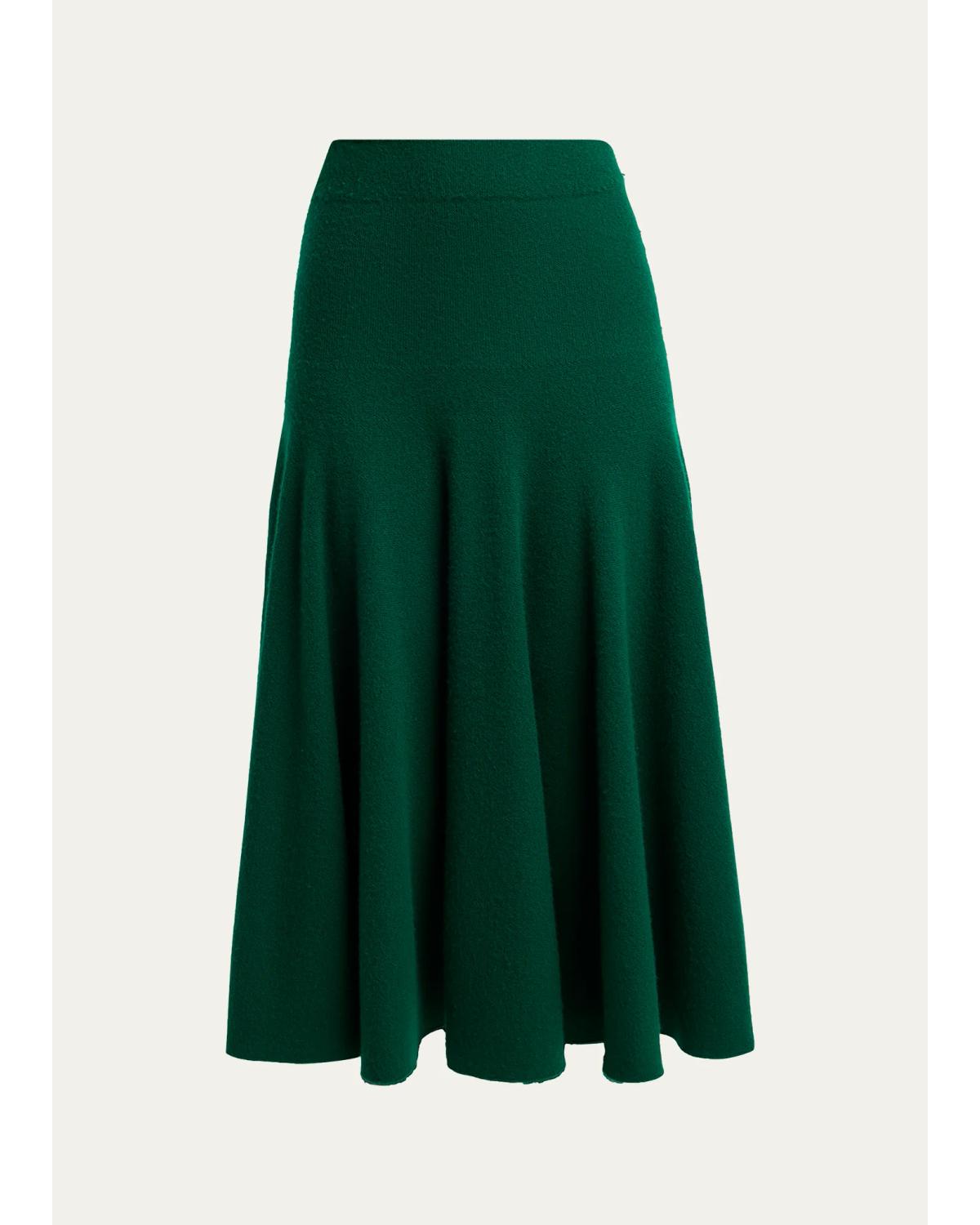 Tom Ford Cashmere Knit Midi Flare Skirt In Green
