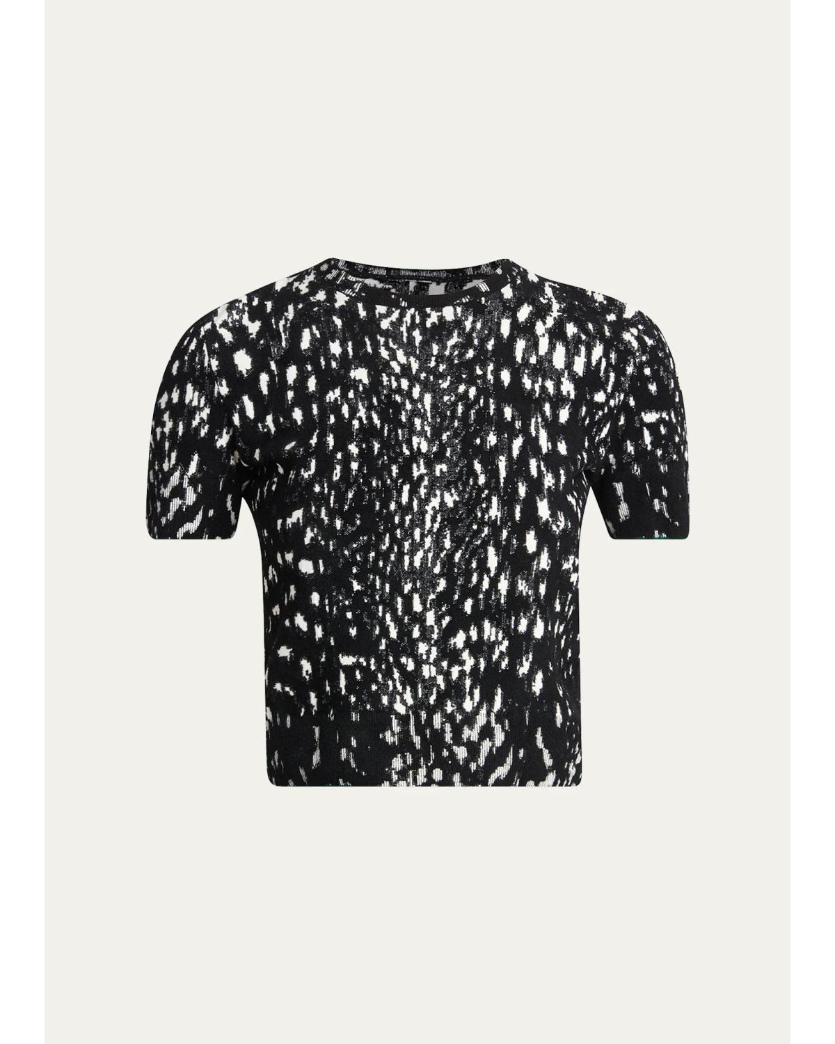 Tom Ford Lynx Jacquard Compact Velvet Viscose Short-sleeve T-shirt In Black/white