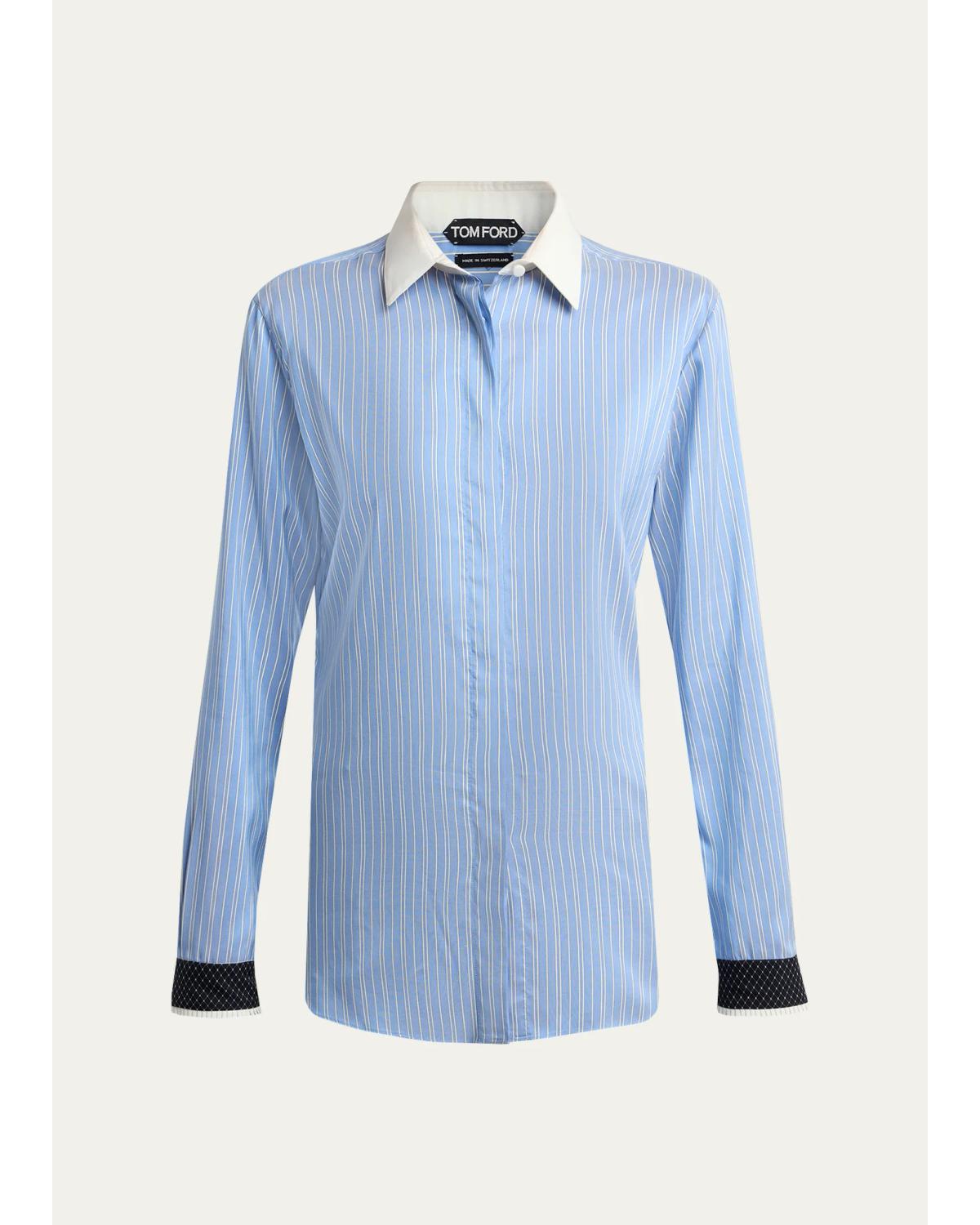 Striped Silk Button-Down Shirt