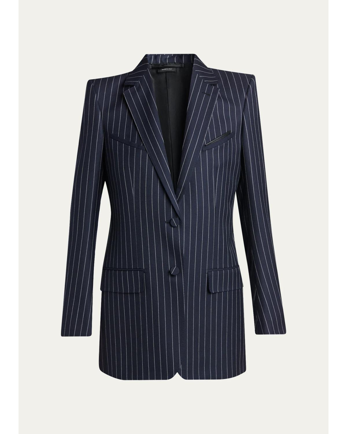 Corded Chalkstripe Wool Single-Breasted Western Jacket