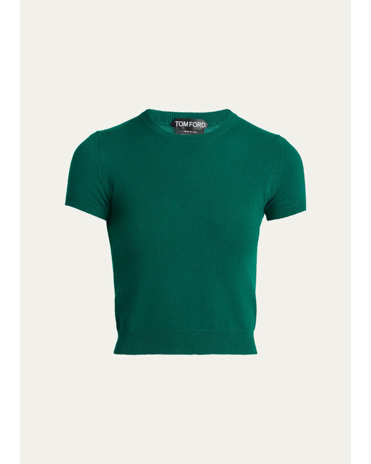 Vintage Washed Cashmere Short-Sleeve Crop Sweater