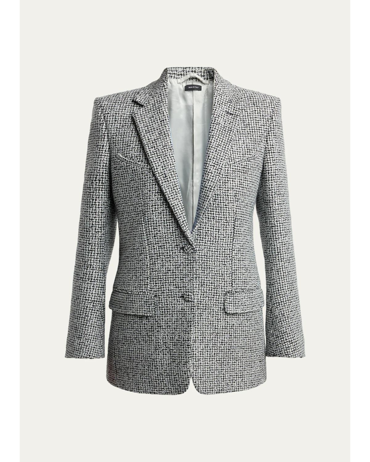 Sequined Broken Chevron Tweed Single-Breasted Western Jacket