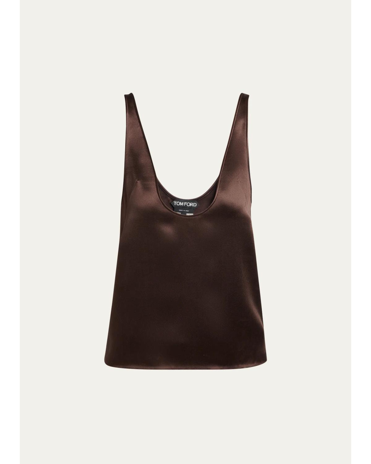 Plunging Scoop-Neck Silk Tank Top