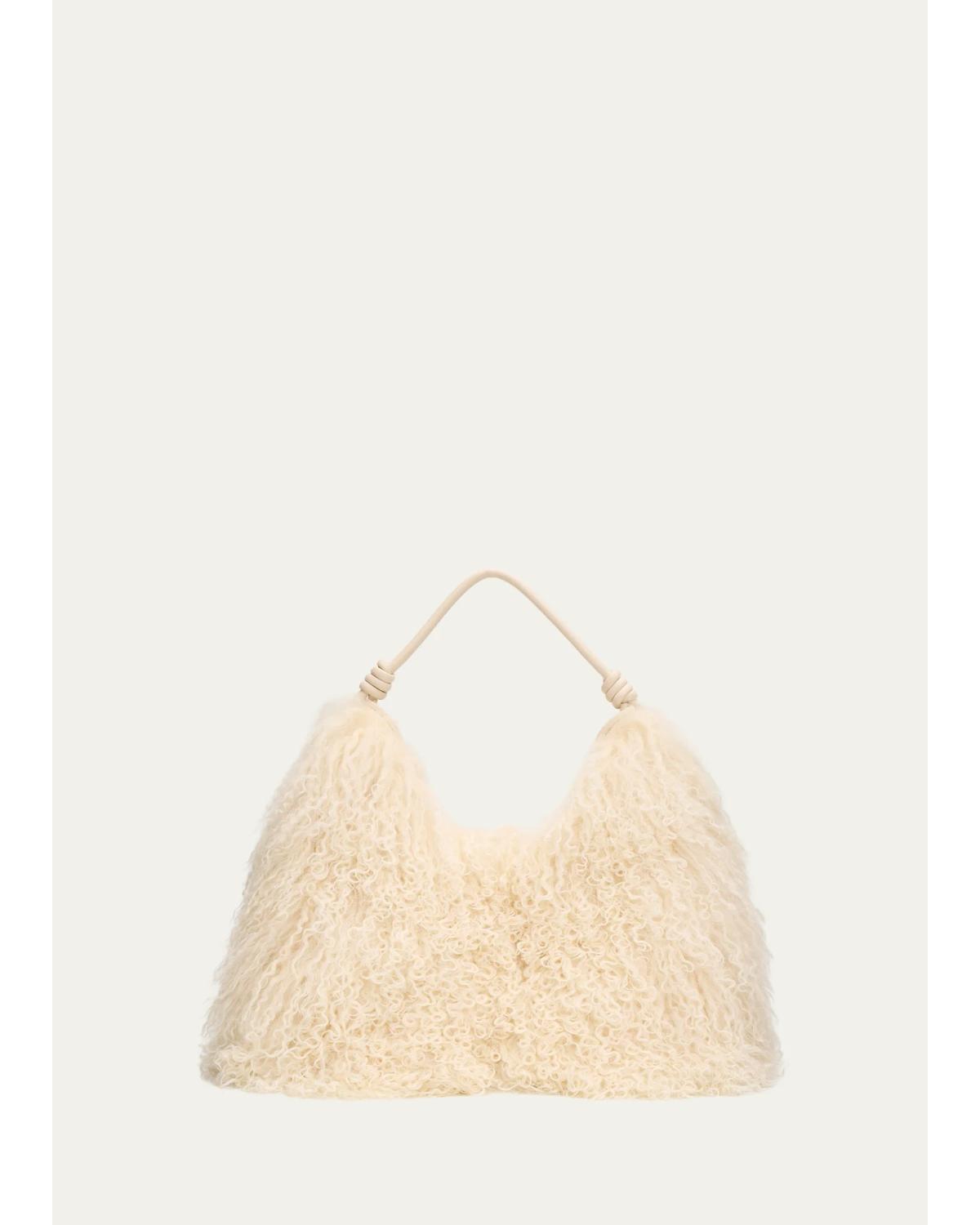 Cult Gaia Solay Curly Shearling Shoulder Bag In Natural Shearling