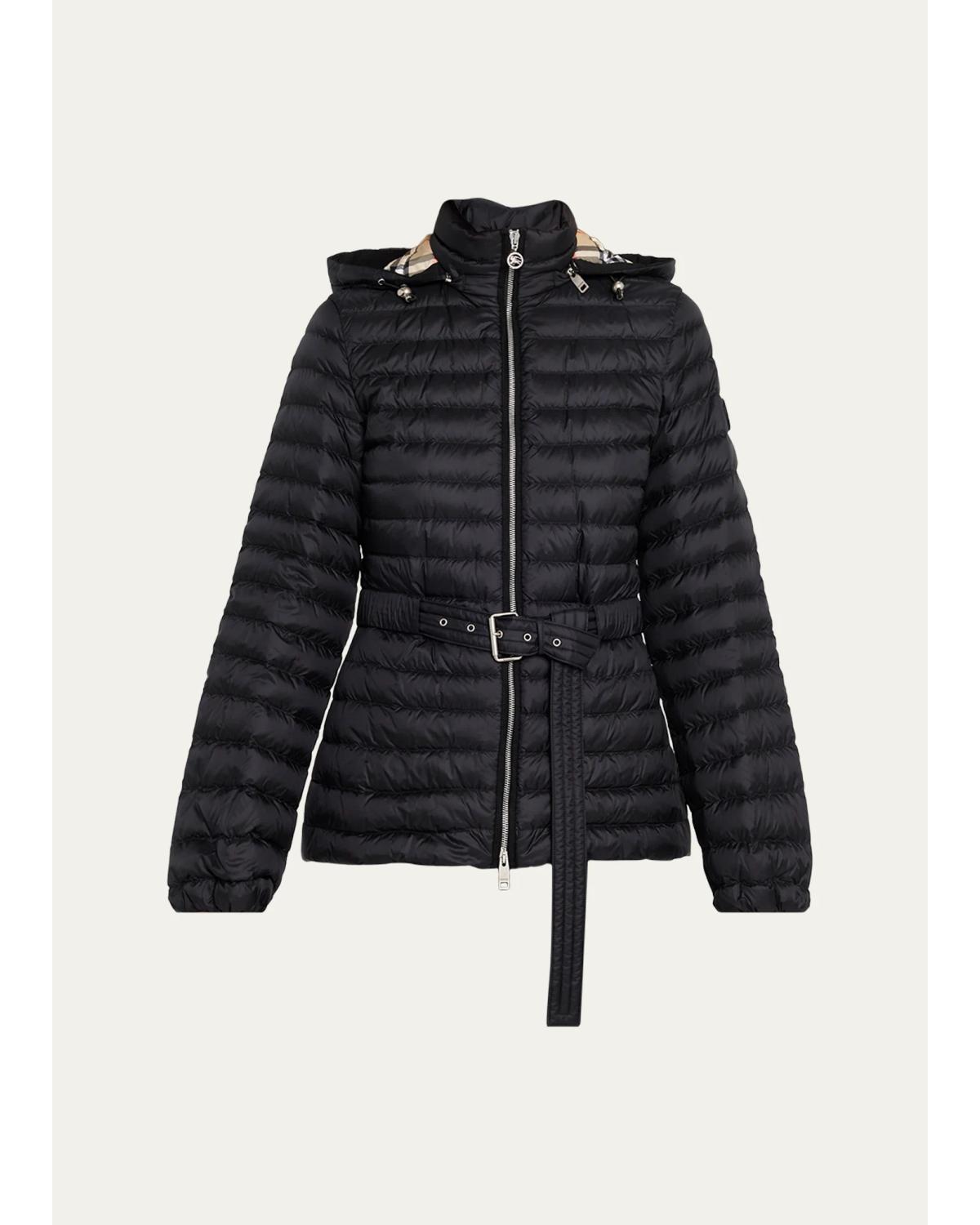 Amberley Belted Nylon Puffer Jacket With Detachable Collar