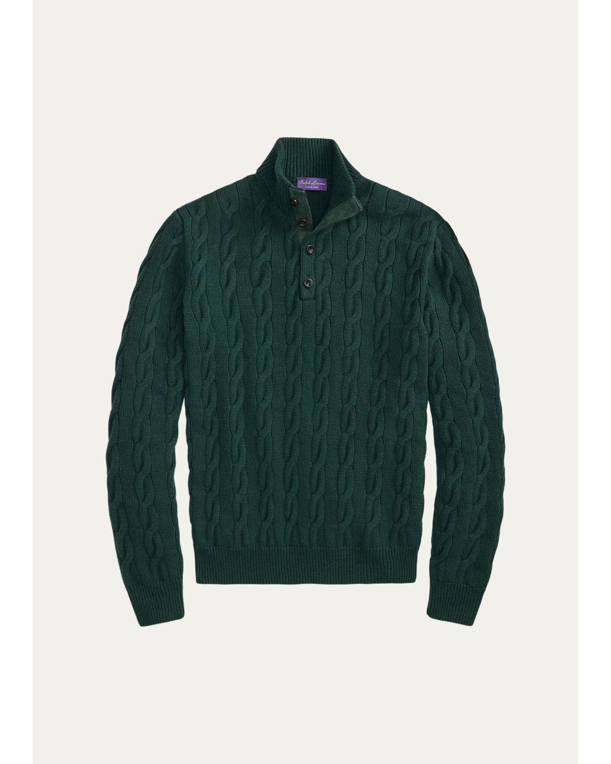 Men'S Cable-Knit Cashmere Mock Neck Sweater