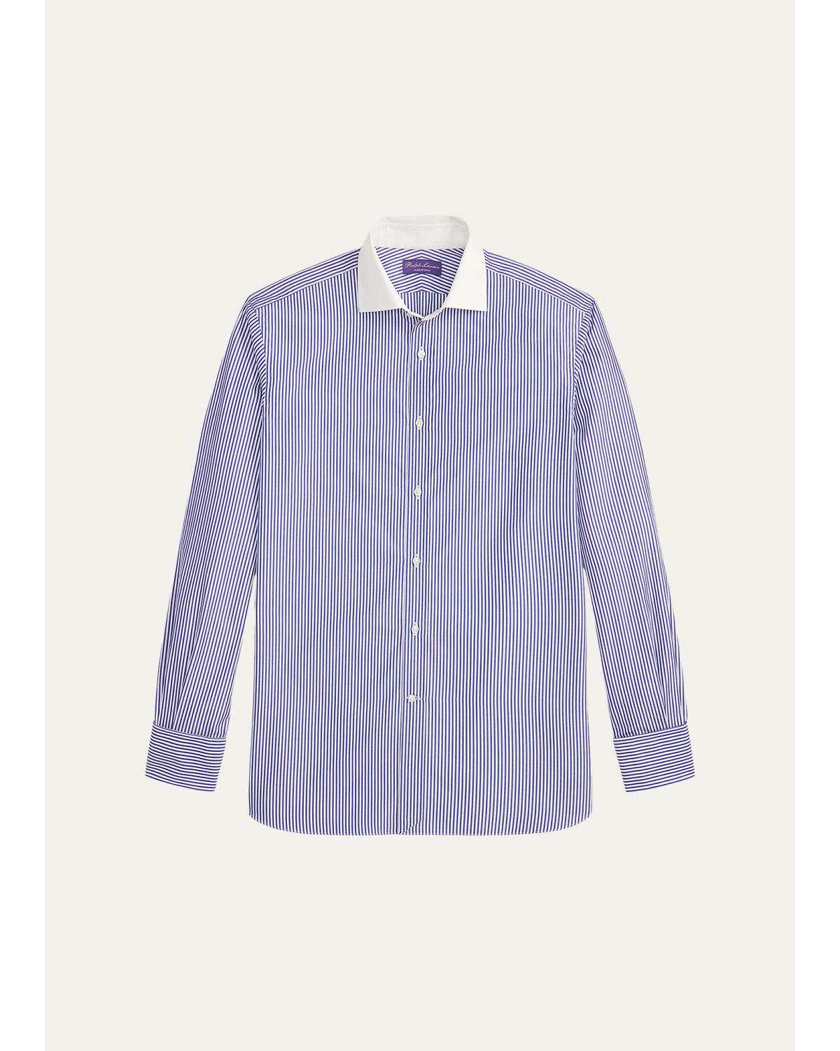 Men'S Striped Poplin French Cuff Shirt