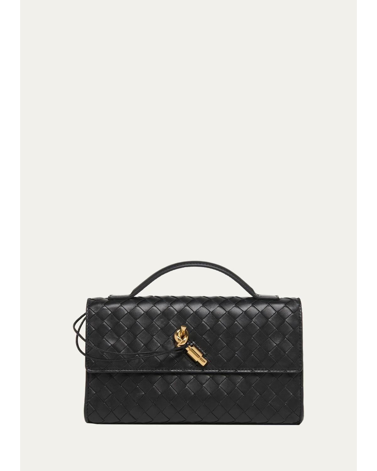 Bottega Veneta Andiamo Leather Clutch In Black