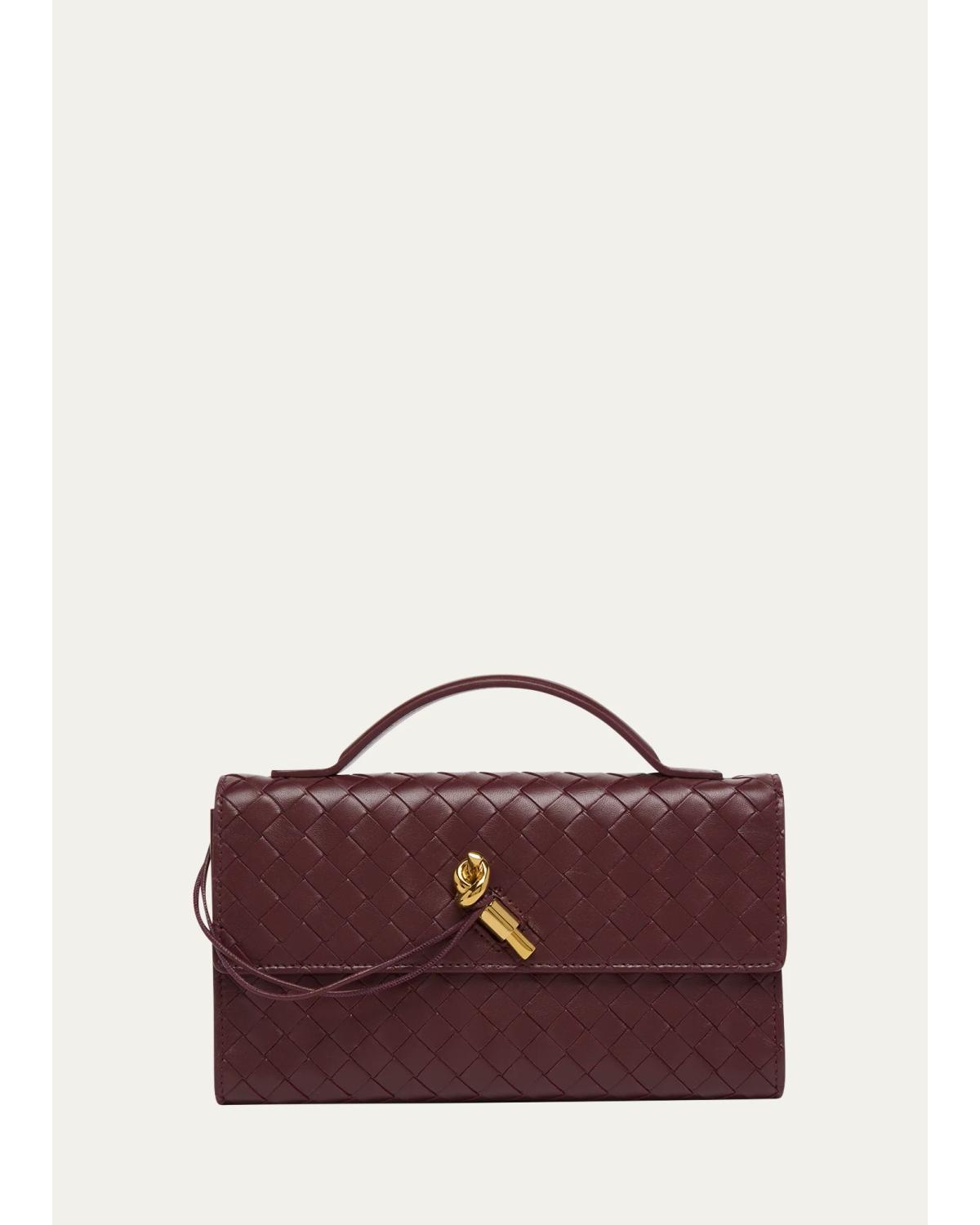 Bottega Veneta Andiamo Leather Clutch In Deep Mahogany