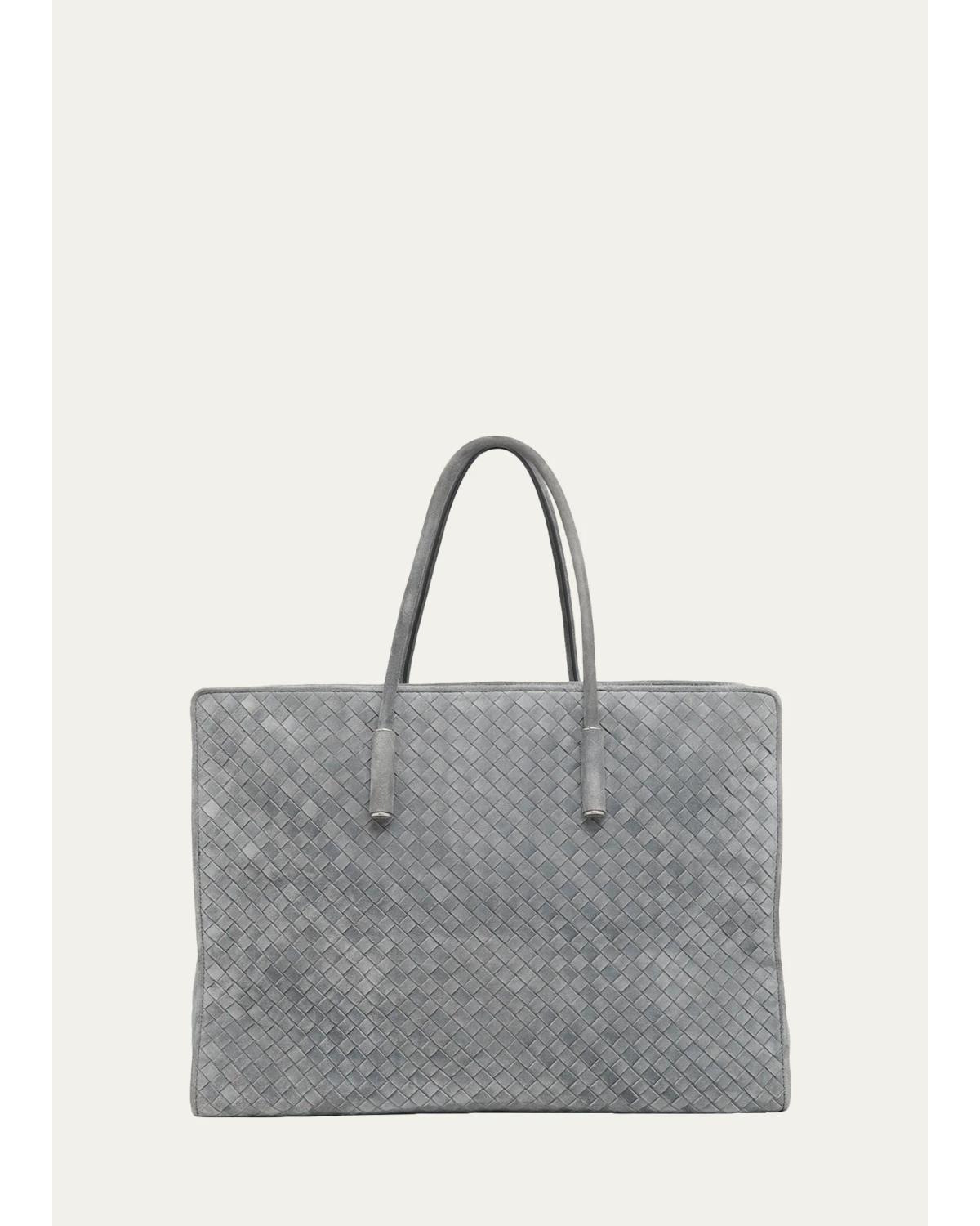 Bottega Veneta Barbara Large Suede Tote Bag In Obsidian Grey