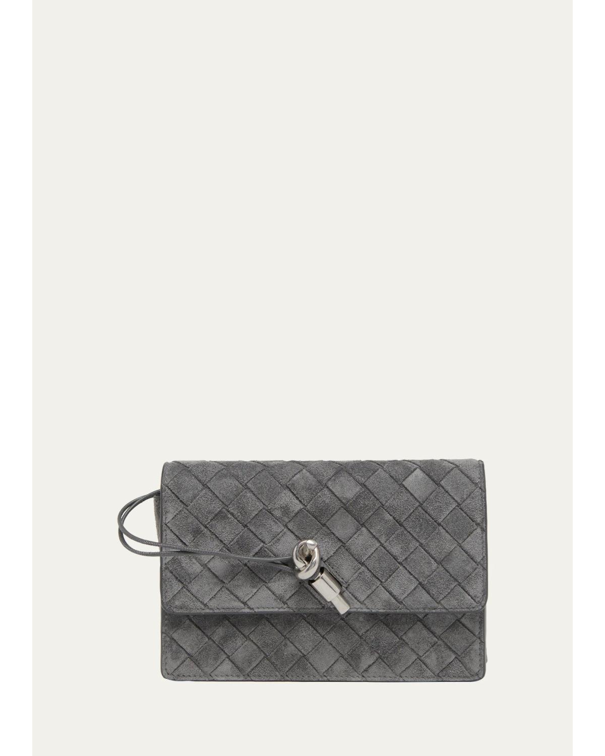 Bottega Veneta Andiamo Suede Wallet-on-chain In Obsidian Grey