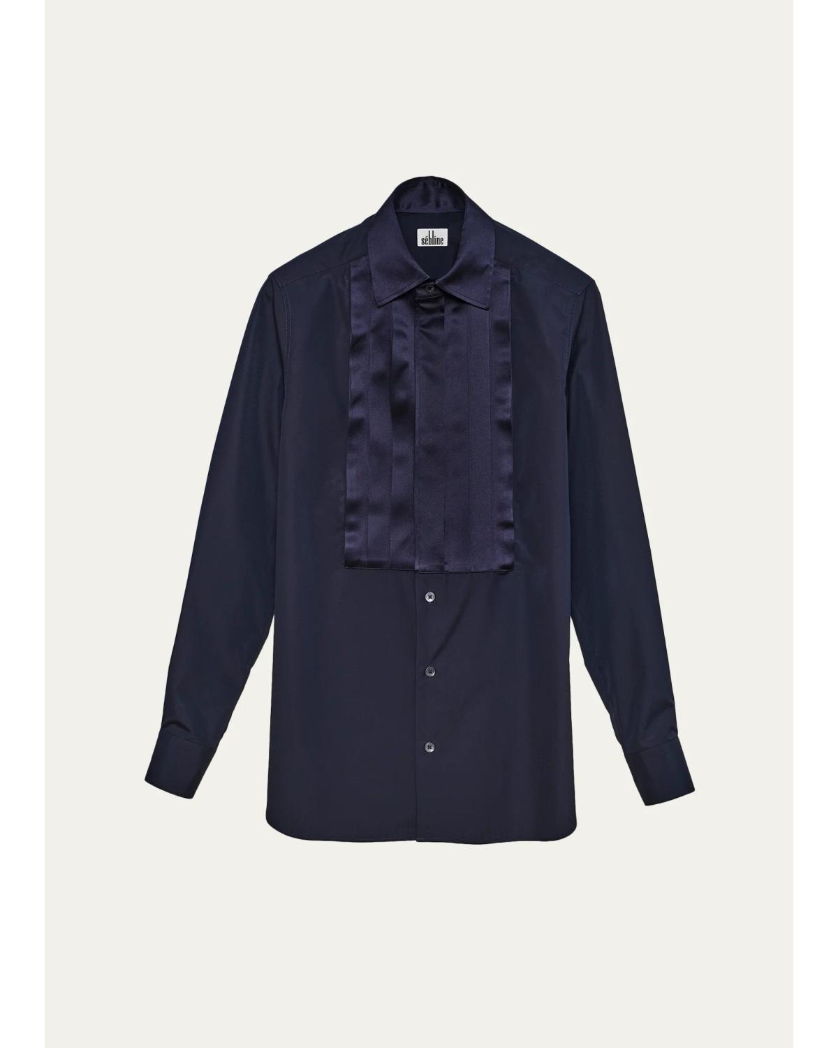 Pleated Cotton-Poplin Smoking Shirt